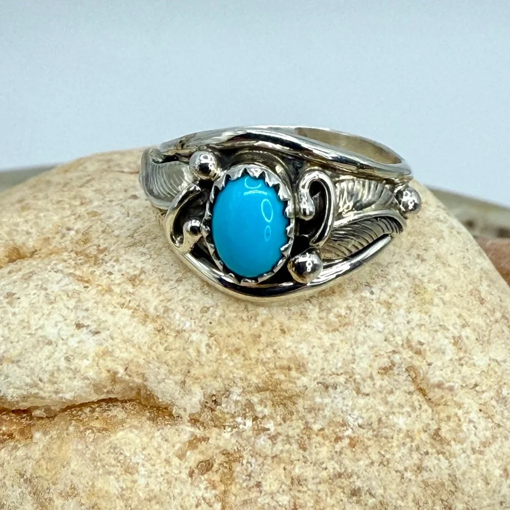 Navajo Sterling Silver Sleeping Beauty Turquoise Ring Mark Barney NWT Sz 6 –3.0g